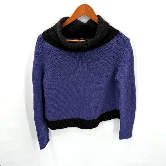 EILEEN FISHER Yak Wool Blend Turtleneck Purple Black Crop Sweater // XS - Picture 1 of 7
